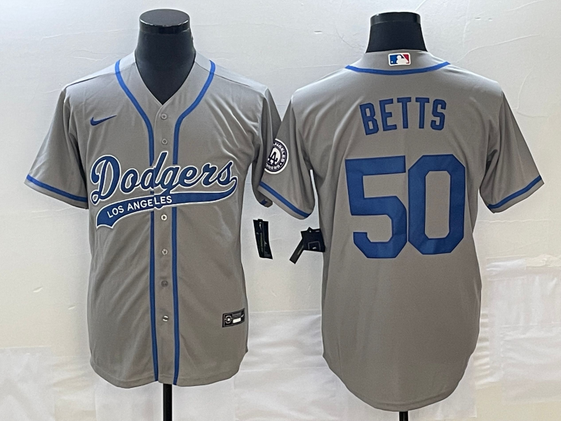 Men's Los Angeles Dodgers Mookie Betts #50 Gray Jersey Joint Edition